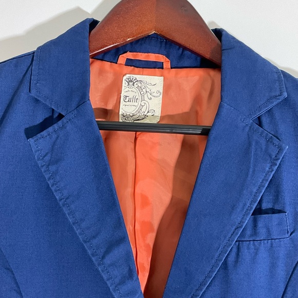 Tulle Blazer Button Up V-Neck Styling Long Sleeve Pockets Blue Pockets Size SM - Picture 5 of 14